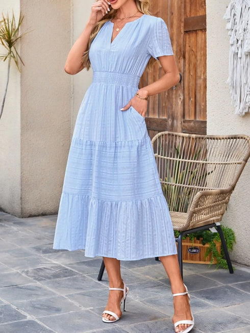 tiered-notched-short-sleeve-dress OhSoStyled at Sophia's Style-9